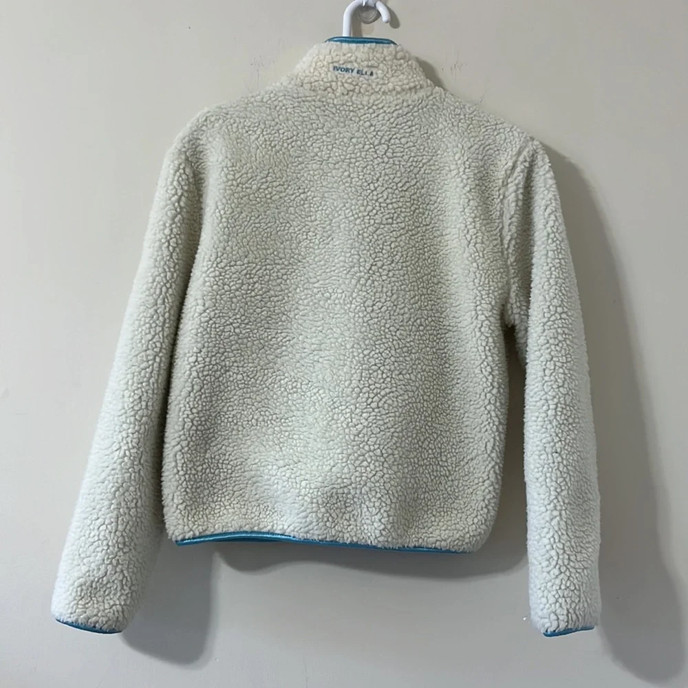 NWOT Ivory Ella Chloe White Sherpa Blue Satin Lined Full Zip Jacket Size Small - Picture 11 of 12